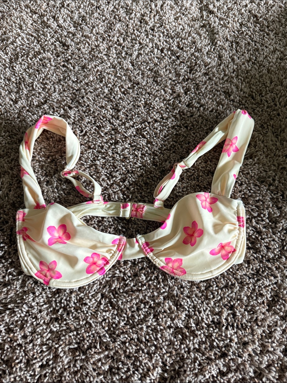 Women’s Floral Bikini Top in Cream with Pink Flowers from beach bronc